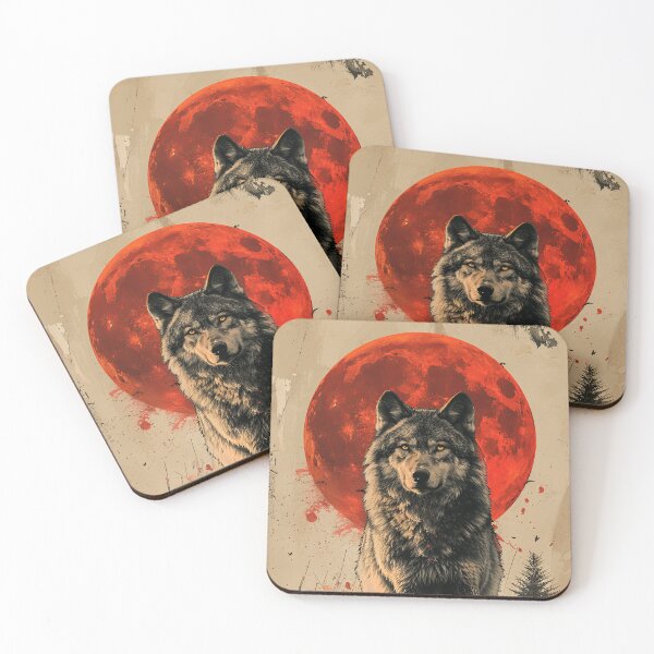 Item preview, Red Moon Rising Wolf Illustration designed and sold by OccultDreams.