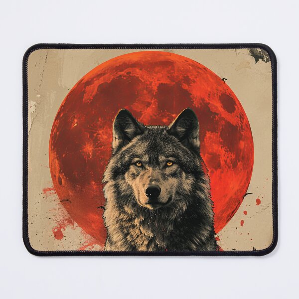 Item preview, Red Moon Rising Wolf Illustration designed and sold by OccultDreams.