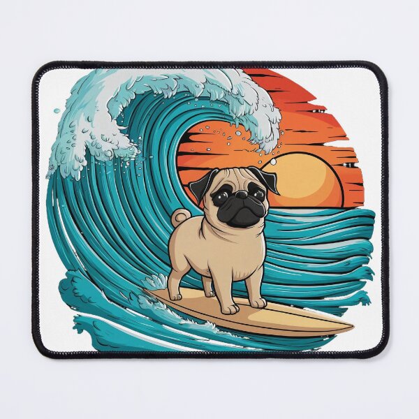 Artikelvorschau, Surfender Mops, Urlaub. entworfen und verkauft von WildPugShop.
