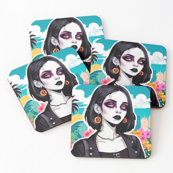 Item preview, Pale Goth Girl on Tropical Floral Background designed and sold by MadnessEnvelope.