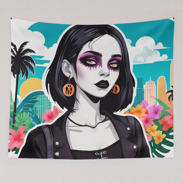 Item preview, Pale Goth Girl on Tropical Floral Background designed and sold by MadnessEnvelope.