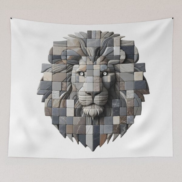 Item preview, Regal Lion: Diamond-Eyed Stone Art designed and sold by AI-Only Creations.
