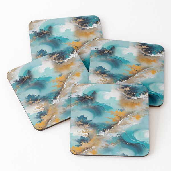 Item preview, Abstract Japanese blues, white & orange waves repeat design designed and sold by NadineMay.