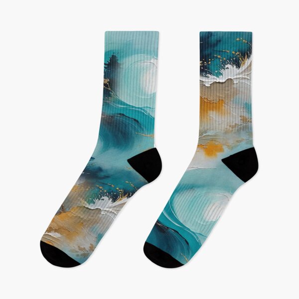 Item preview, Abstract Japanese blues, white & orange waves repeat design designed and sold by NadineMay.