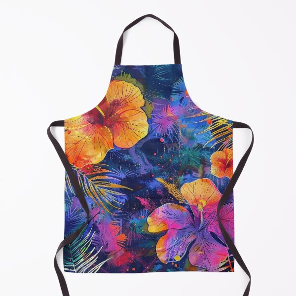 Item preview, Vibrant Neon Tropical Flowers on a Dark Blue Background designed and sold by brandway.