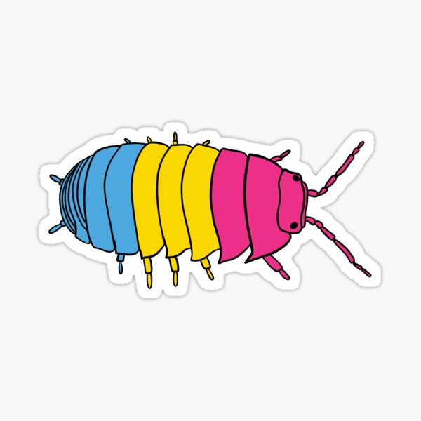 Vista previa del artículo con la obra «Isópodo de la bandera del orgullo pansexual», diseñado y vendido por thebugladies.