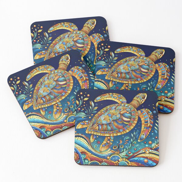 Item preview, Sea Turtle in the Ocean Egyptian Style Artistic Drawing designed and sold by CattyCornerPOD.