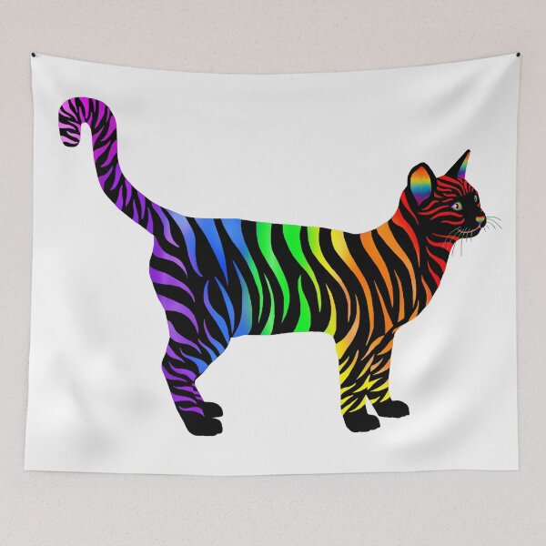 Item preview, Black and Rainbow Striped Pride Cat designed and sold by Deborah Camp.