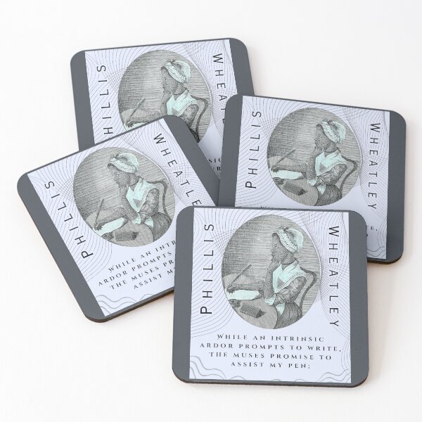 Item preview, Phillis Wheatley portrait and quote:  While an intrinsic ardor prompts to write, The muses promise to assist my pen; designed and sold by artbleed.