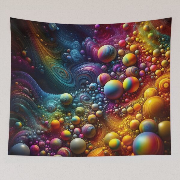 Item preview, Rainbow-colored abstract bubbles on a dark background designed and sold by BlackCatspet1.