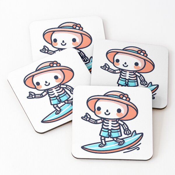 Item preview, Kawaii Whimsical Skeleton Surfing With Beach Shorts designed and sold by CanvasCutie.