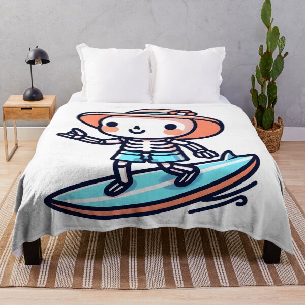 Item preview, Kawaii Whimsical Skeleton Surfing With Beach Shorts designed and sold by CanvasCutie.