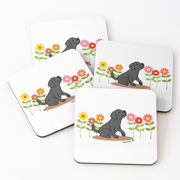 Item preview, Black Labrador Puppy and Flowers designed and sold by HappyLabradors.