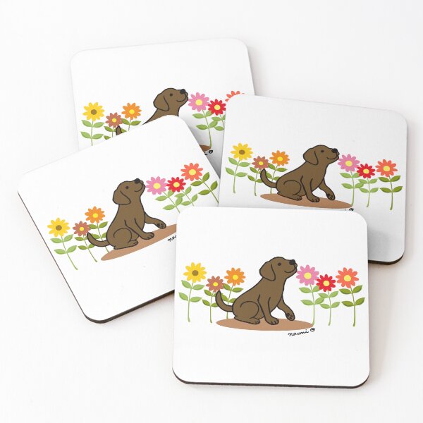 Item preview, Chocolate Labrador Puppy and Flowers designed and sold by HappyLabradors.