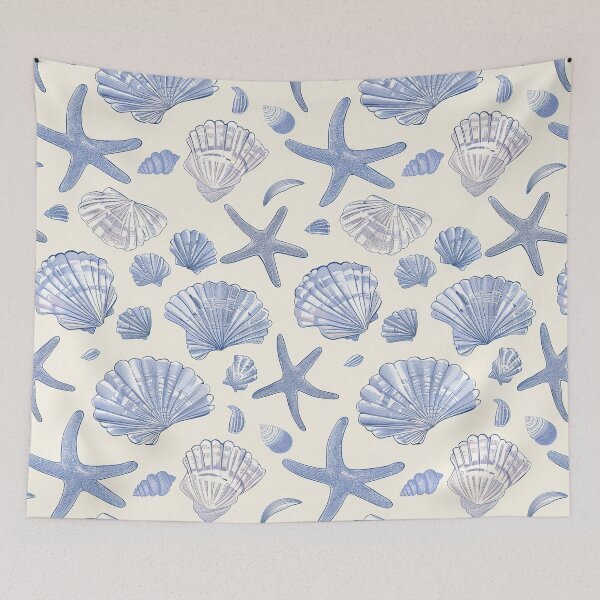 Item preview, Costal blue  seashells pattern designed and sold by Inktown.