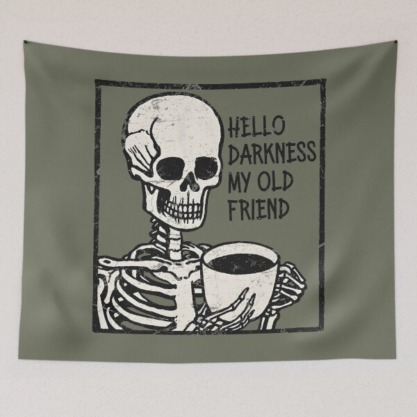 Item preview, Coffee Skeleton Hello Darkness My Old Friend designed and sold by CreepyCornerArt.