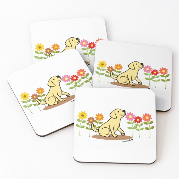 Item preview, Yellow Labrador Puppy and Flowers designed and sold by HappyLabradors.