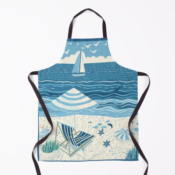 Item preview, Ocean beach scene with sailboat blue and white minimalist art designed and sold by Inktown.