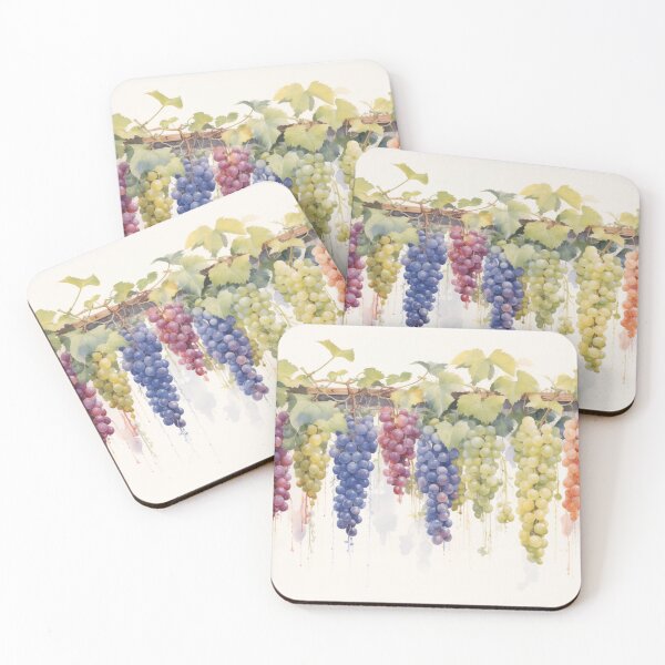 Item preview, Double Exposure, White Background, Grapevine with colourful grapes watercolour illustration designed and sold by Roxane Bay.