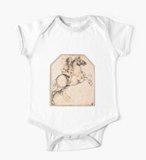 DRAWING OF A HORSE RIDER IN PALE PINK Leonardo da Vinci One Piece - Short Sleeve