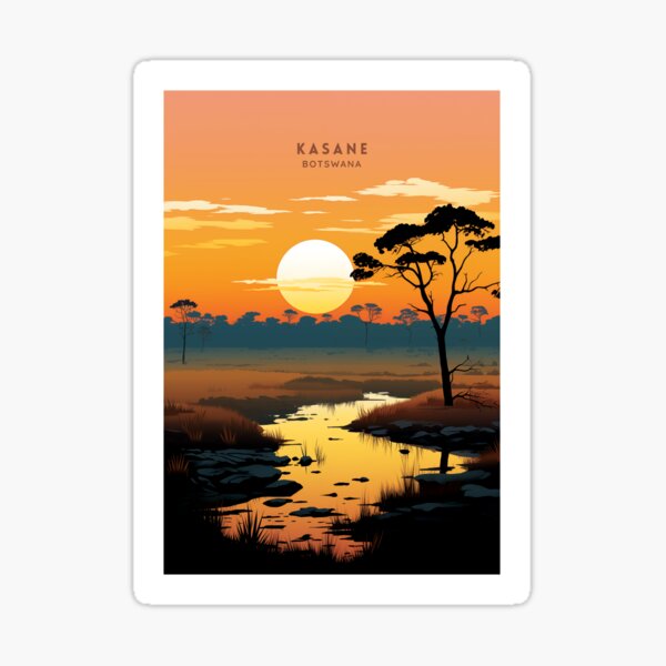 Vista previa del artículo con la obra «Cartel de viaje Kasane Botswana Safari Gateway Ilustración», diseñado y vendido por NeuralVibe.