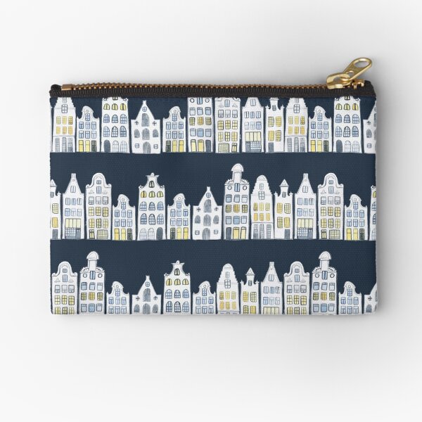 Amsterdam houses on navy blue Zipper Pouch
