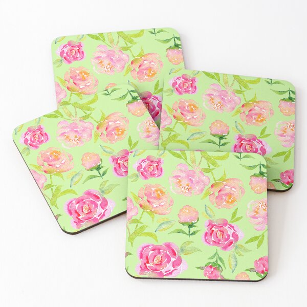Item preview, Watercolor Peonies Pattern #1 (Green Background) designed and sold by andrebalest.art.