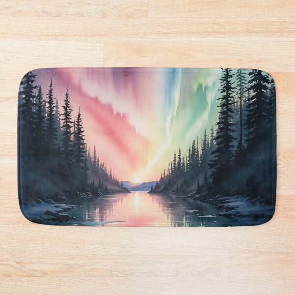 Item preview, Enchanted Aurora Glow: Tranquil Canoeing Amid Forest and Luminous Skies designed and sold by PanoramaPrints.