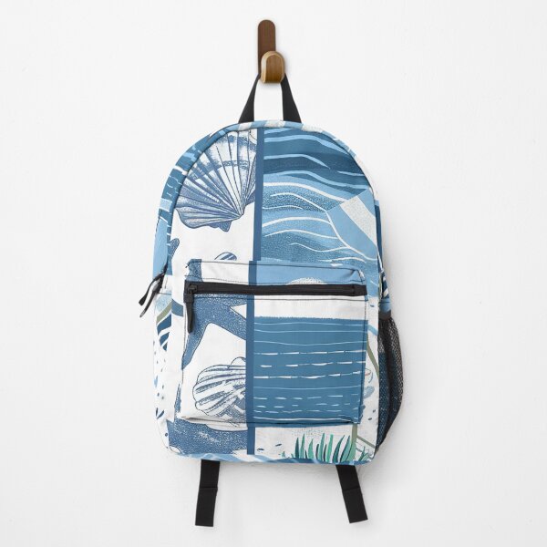 Item preview, Ocean beach scene with sailboat and seashells blue and white minimalist art designed and sold by Inktown.