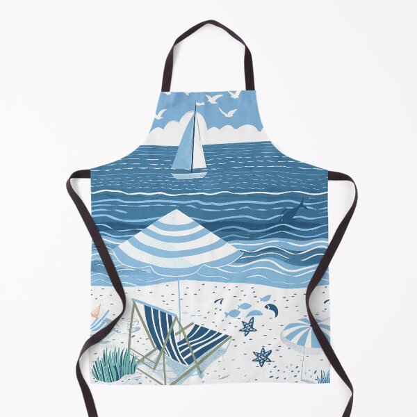 Item preview, Ocean beach scene with sailboat and seashells blue and white minimalist art designed and sold by Inktown.