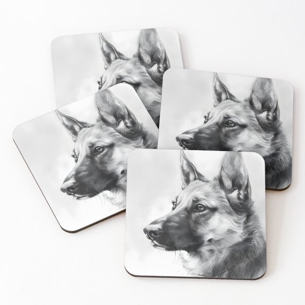 Item preview, Black and white German Shepherd pencil drawing designed and sold by Pencil-Art.