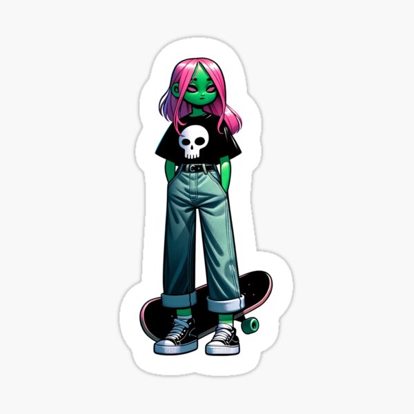 Skater Punk Alien Babe In a Mood Sticker