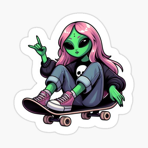 Skater Punk Alien Babe Chill Sticker