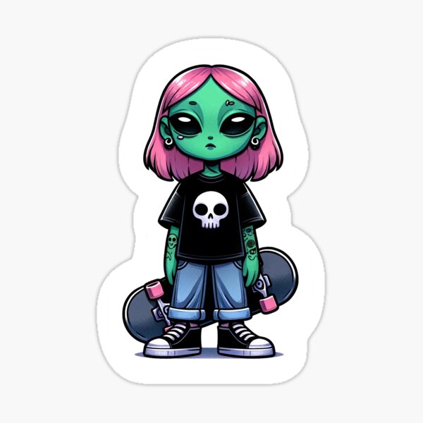 Skater Punk Alien Gearing Up Sticker