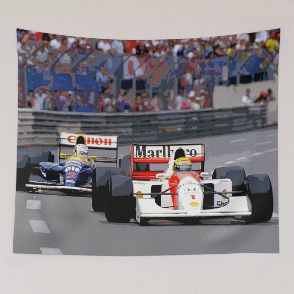 Item preview, Nigel Mansell fighting with Ayrton Senna in their 1992 F1 racecars watercolor designed and sold by Rodissimus1984.