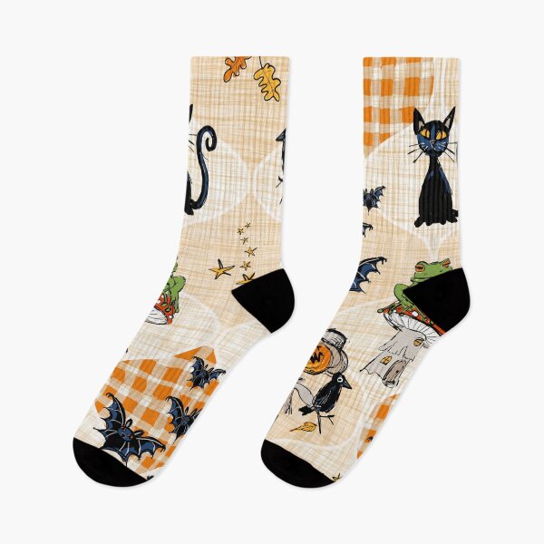 Item preview, cottagecore halloween ogee - pumpkin scarecrows, frogs on fly agarics, bats and black cats designed and sold by kobyakov.