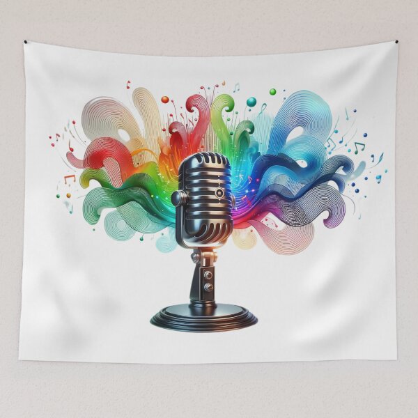 Item preview, Retro Microphone with Colorful Musical Waves designed and sold by AHMEDMAMADO.