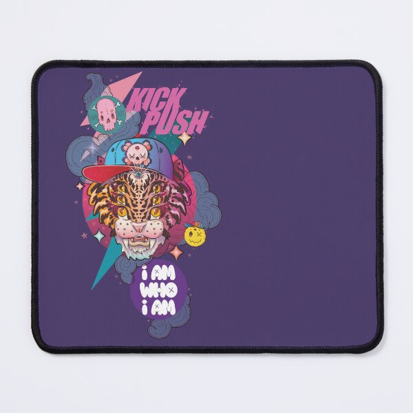 Item preview, Kick push skateboard tiger with skull and smiley street art style smokey design designed and sold by Franco Moody.
