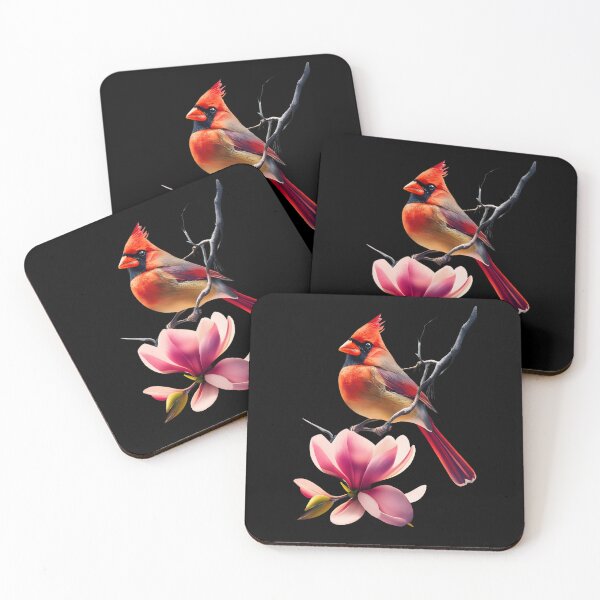 Item preview, Cardinal bird and pink magnolia flower designed and sold by Ann Miu Deluxe.