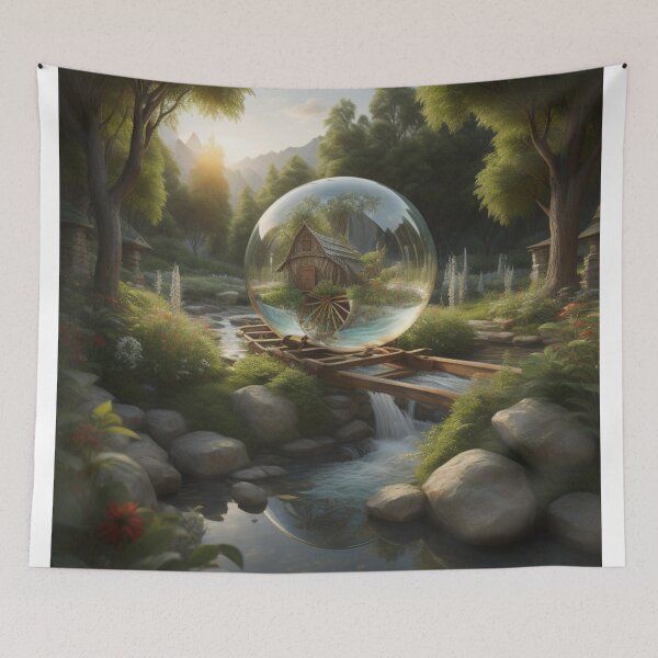 Item preview, Enchanted Wilderness Glass Orb: Rustic House & Turquoise Water designed and sold by EnchantedVista.