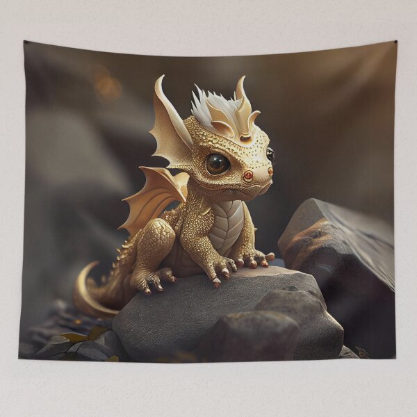 Item preview, Golden Baby Dragon on a Rocky Perch designed and sold by Sillytoe.
