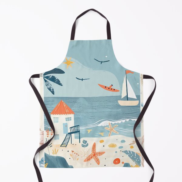 Item preview, Ocean beach scene with sailboat and seashells coastal blue minimalist art designed and sold by Inktown.