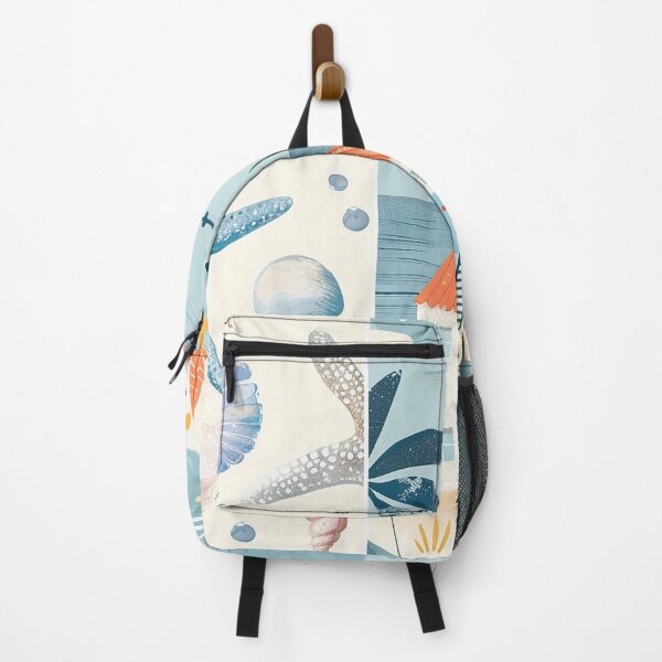 Item preview, Ocean beach scene with sailboat and seashells coastal blue minimalist art designed and sold by Inktown.