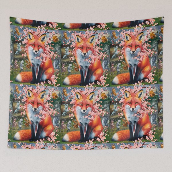 Artikelvorschau, Fuchs-Portrait. Fuchs mit Kirschblüte, Blumenfuchs, Vintage-Fuchs, Fuchs-Malerei, Hieronymus Bosch-Stil entworfen und verkauft von FoxVibes.