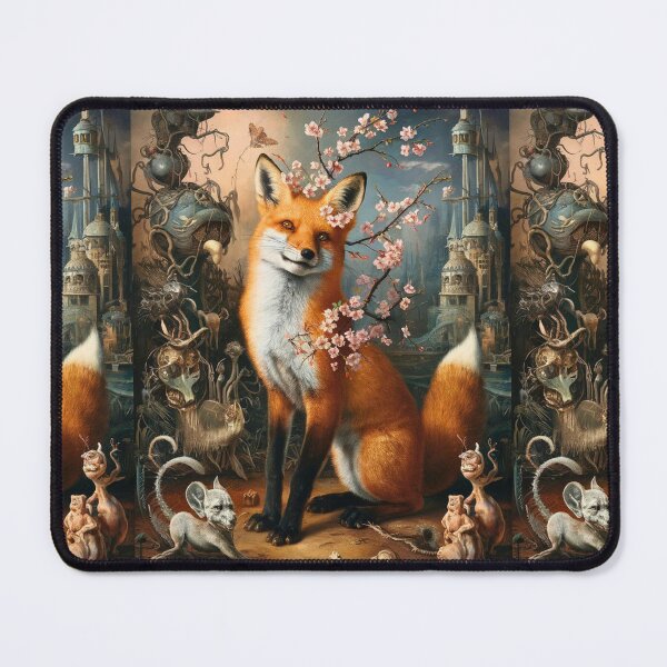 Item preview, Fox Portrait. Fox with cherry blossom, floral fox, vintage fox, fox painting, Hieronymus Bosch style designed and sold by FoxVibes.