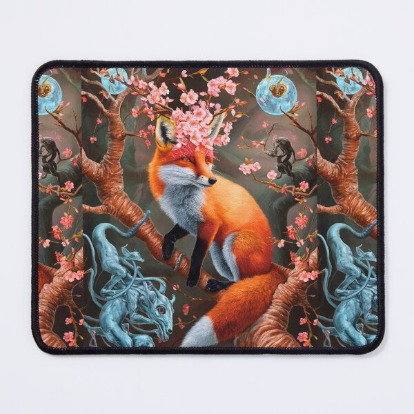 Item preview, Fox Portrait. Fox with cherry blossom, floral fox, vintage fox, fox painting, Hieronymus Bosch style designed and sold by FoxVibes.