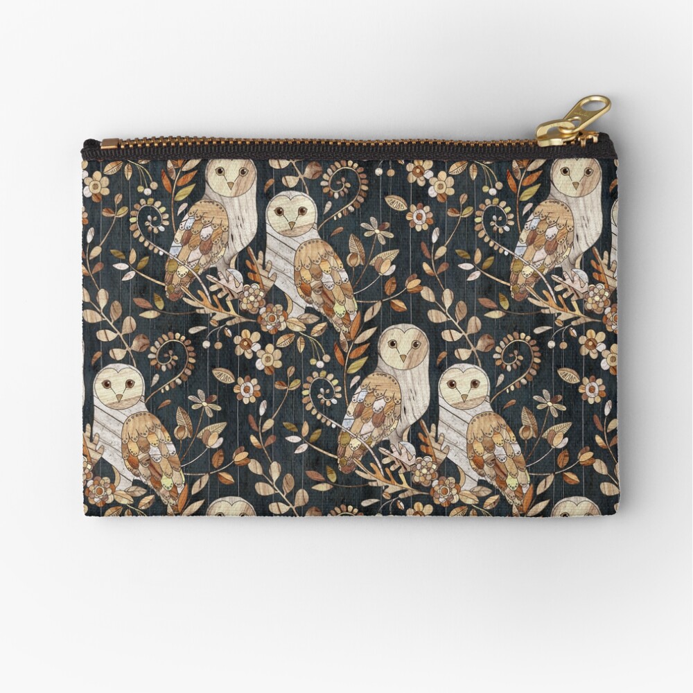 Wooden Wonderland Barn Owl Collage Zipper Pouch