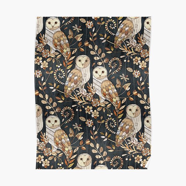 Wooden Wonderland Barn Owl Collage Poster