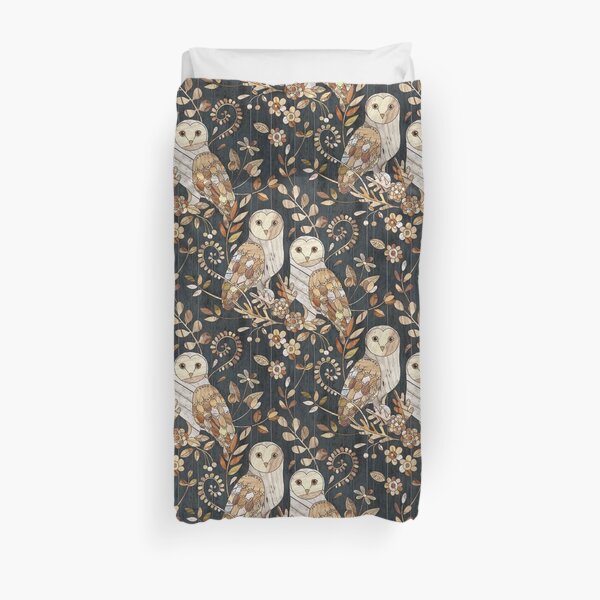Wooden Wonderland Barn Owl Collage Duvet Cover