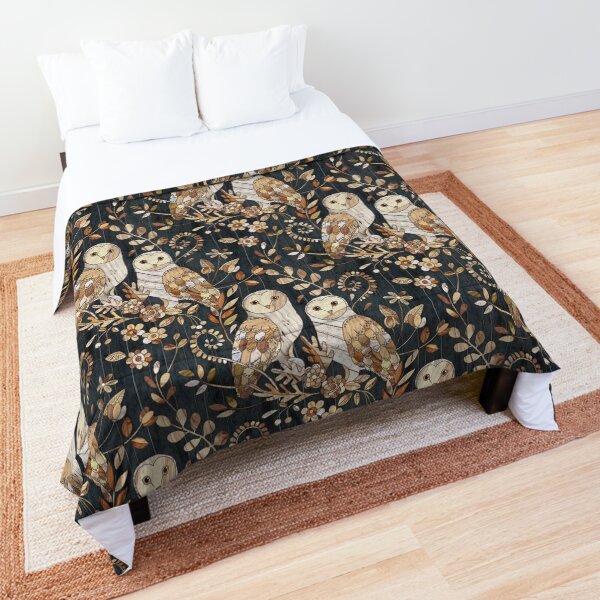 Wooden Wonderland Barn Owl Collage Comforter